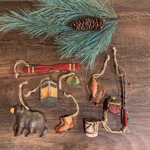 Set of 9 Outdoor Camping Fishing Theme Resin Ornaments